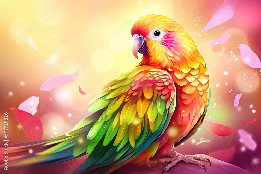 Poster vibrant bird perched on a tree branch. generative ai