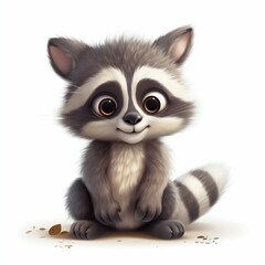 Obraz premium Funny Baby Raccoon Cartoon Illustration Isolated on White Background. Generative ai
