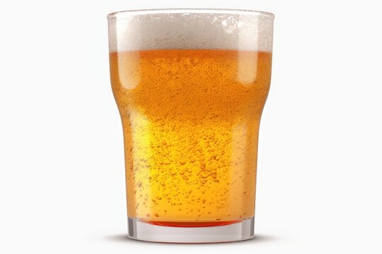 cold refreshing beer in a clear glass on a plain white background. Generative AI