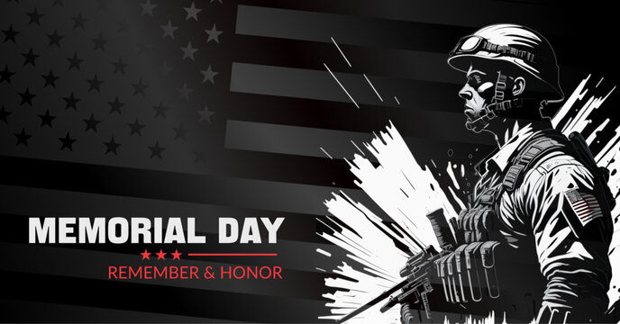  Memorial Day Vector Illustration with US Soldier and Flag