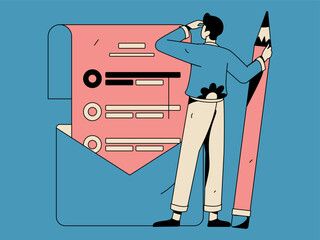 Invite friends to conduct questionnaire survey flat vector concept operation hand drawn illustration
