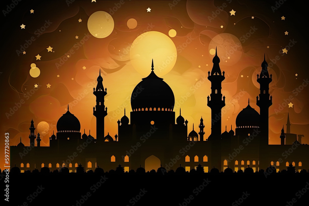 Wall mural Illustration of Mosque, Ramadan, Eid al-Fitr, Eid Al-Adha