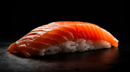 one piece of nigiri sushi with a slice of salmon - created with generative AI technology