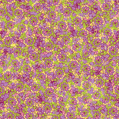 meadow floral in purple green yellow and pink