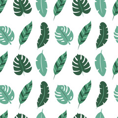 Tropical seamless pattern with leaves on a white background