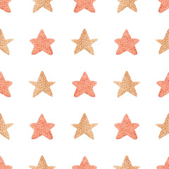 Fototapeta na wymiar Hand drawn watercolor brown knitted stars seamless pattern. Isolated on white background. Can be used for children's textile, gift-wrapping, fabric, wallpaper.