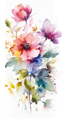 Ethereal Blooms, Spring Bouquet, Floral Harmony, Summer Colors, watercolor flowers, AI generative 