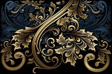 Generative AI illustration of blue and gold floral design decadent looking background