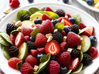 Obraz premium Salad for raw vegan with strawberries and blackberries. Generative AI