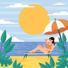 Obraz na płótnie Canvas A Girl Enjoy Summer In The Beach