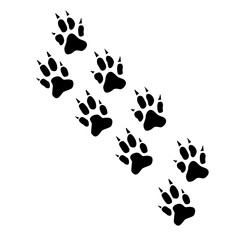Animal paw, dog tracks. Traces of dog paws, dog paws. A cat's footprint, a tiger's or a lion's footprint.Black animal paw print isolated on white background. Vector illustration.
