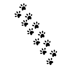 Pet prints. Paw pattern. Footprints for pets, dog or cat. Foot puppy. Black silhouette shape paw print. Footprint pet. Animal track. Trace dogs, cats. Design walks. Vector