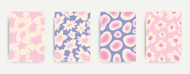 Flowers Posters, Background set. Y2k aesthetic, Retro Psychedelic, Groovy, hippie, 70s backgrounds.