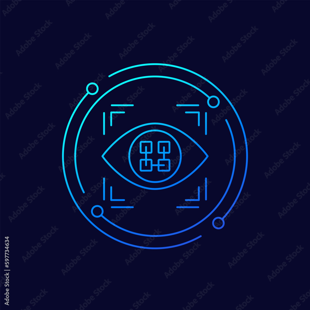 Poster pattern recognition icon with an eye, linear design
