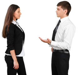 Businessman and Businesswoman Talking - Isolated