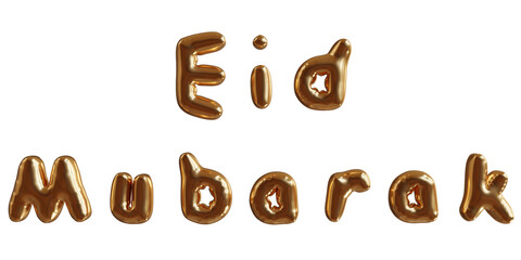 3D Render Eid Mubarak Illustration Gold Balloon Text