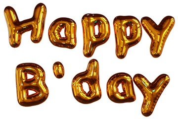 3D Render Happy Birthday Illustration Gold Balloon Text