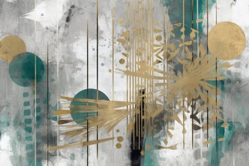 an abstract painting with gold and green accents. Generative AI