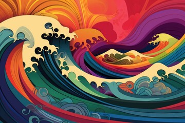 Abstract wave background in tropical colors, banner for International Day of the Tropics or Asian American and Pacific Islander Heritage Month (APAHM)