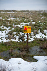 Danger Mines sign in the DMZ between Israel and Syria