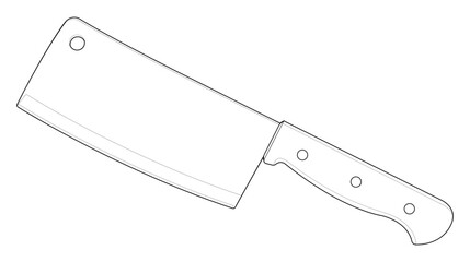 Coloring page. Kitchen knife with wooden handle. Cleaver knife. Isolated on white	
