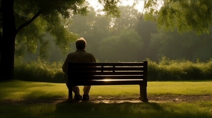 Man sitting on bench - obrazy, fototapety, plakaty