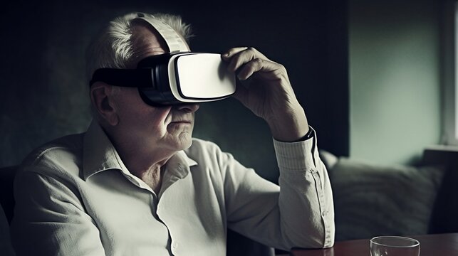 Old man using VR