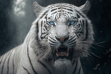 Fototapeta premium Portrait of a white tiger, agressive white tiger, Generative AI