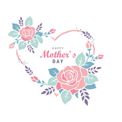 mothers day greeting card with heart and roses vectorillustration