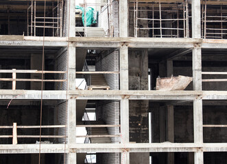 The walls of a multi-storey building under construction