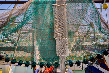 The shrimp fishermen have hung up their nets to dry, Dorum-Neufeld, Lower Saxony, Germany