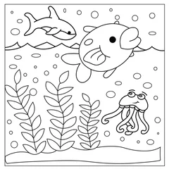 Papier Peint photo Lavable Vie marine Vector hand drawn sealife coloring page for kids