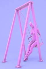 Lowpoly Woman Figure Swing 3D Illustration