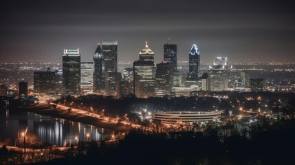 Fototapeta premium A breathtaking view of a city skyline at night created with Generative AI