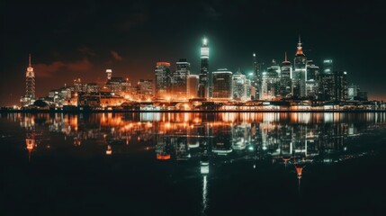 Fototapeta na wymiar A breathtaking view of a city skyline at night created with Generative AI