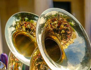 Reflections in the Tubas of Corful Philarmonic Orchestras during the famous Easter Litany...