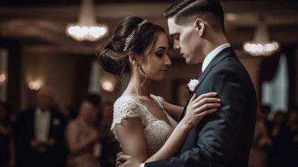 A bride and groom sharing their first dance at their wedding reception created with Generative AI