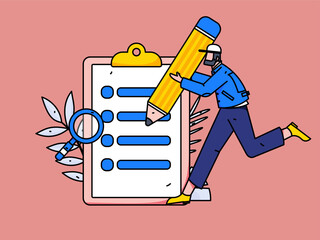 Invite friends to conduct questionnaire survey flat vector concept operation hand drawn illustration
