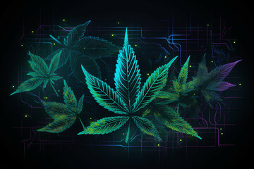 cannabis leaf background,cyberspace,cyberstyle,weed - obrazy, fototapety, plakaty