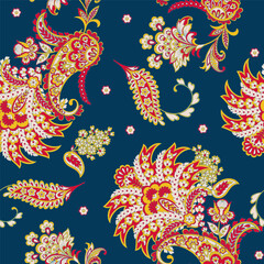 Fototapeta na wymiar Seamless pattern based on traditional Asian elements Paisley. Traditional colorful seamless paisley vector pattern. Pattern for textile design or fabrics. Fashionable delicate design
