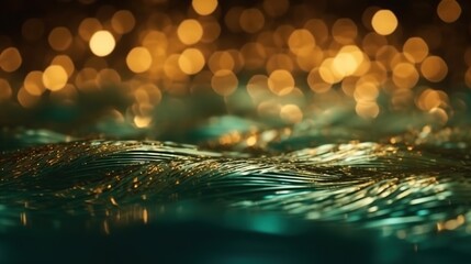 Green and Gold Bokeh Shiny Abstract Background. Generative AI