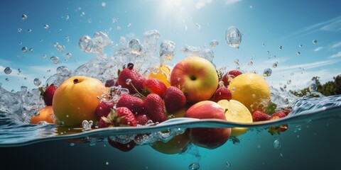 Fototapeta na wymiar diet vitamin food strawberry healthy drop water green fresh fruit background. Generative AI.