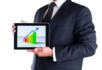 Close-up of a Businessman Holding a Digital Tablet with Business Graphs