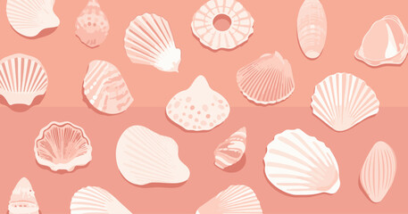 さまざまな貝殻の手書きイラスト風ベクター素材