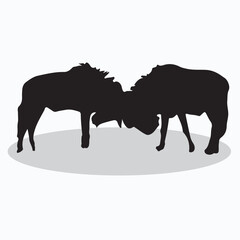 Wildebeest silhouettes and icons. Black flat color simple elegant Wildebeest animal vector and illustration.