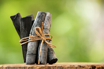Bamboo Charcoal on nature background.