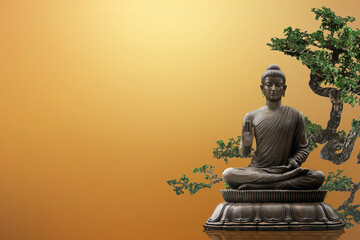 Buddha statue on golden background.