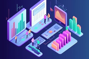 Fototapeta premium Illustration of data analytics, with charts, graphs, and statistics presented in a clear and informative way. Insights at your fingertips. Generative AI.