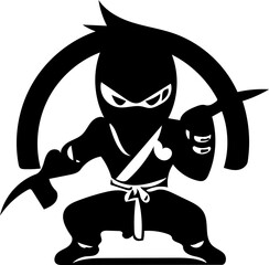 Ninja warrior mascot logo in black and white, vector illustration of a martial artist 