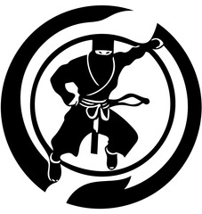 Ninja warrior mascot logo in black and white, vector illustration of a martial artist 